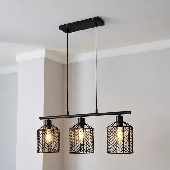 3-Light Diner Ceiling Light - Black, Metal image