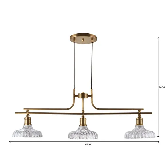 3 Light Diner Ceiling Light - Gold, Metal