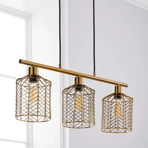 3-Light Diner Ceiling Light - Gold, Metal