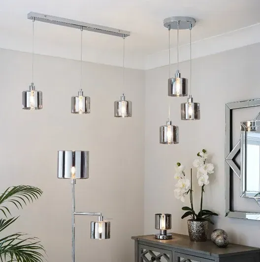 3-Light Diner Ceiling Light - Grey, Chrome