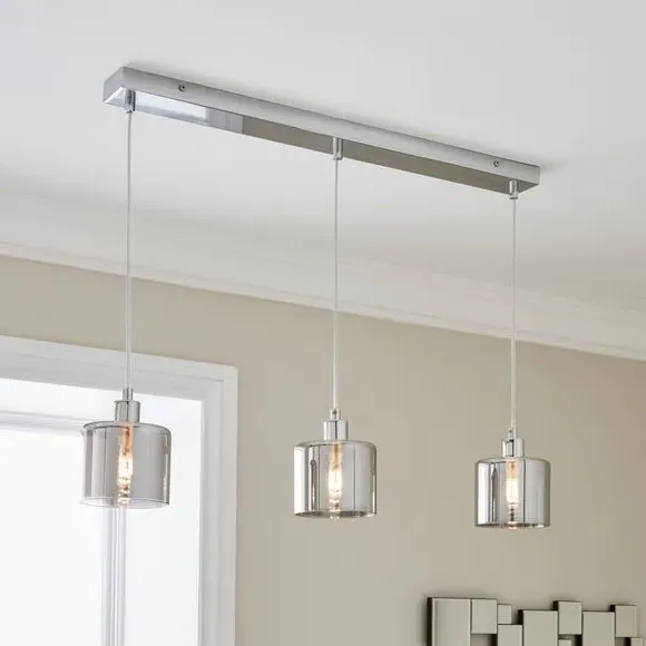 3-Light Diner Ceiling Light - Grey, Chrome image