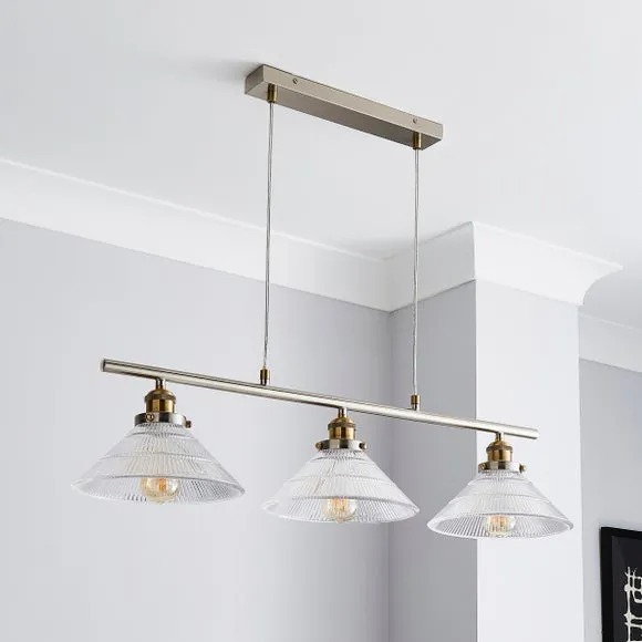 3-Light Diner Ceiling Light - Nickel, Glass