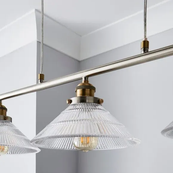 3-Light Diner Ceiling Light - Nickel, Glass