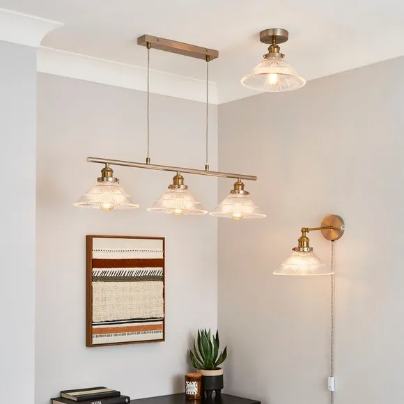 3-Light Diner Ceiling Light - Nickel, Glass