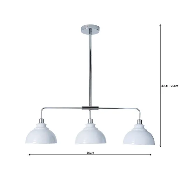3-Light Diner Ceiling Light - White, Metal