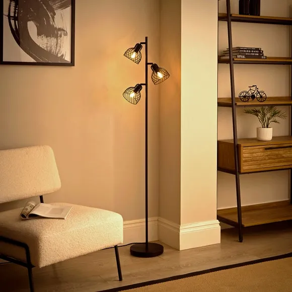 3-Light Floor Lamp Adjustable - Black, Metal