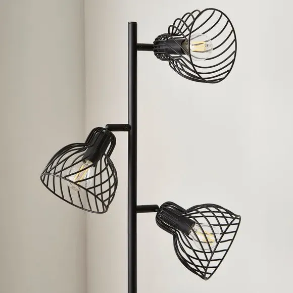 3-Light Floor Lamp Adjustable - Black, Metal