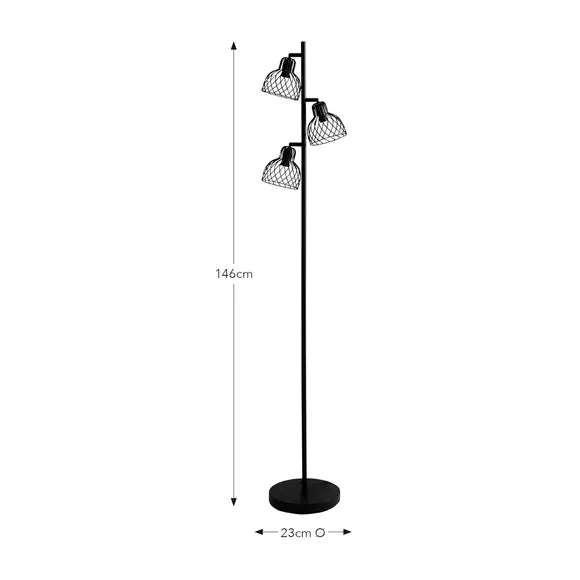 3-Light Floor Lamp Adjustable - Black, Metal