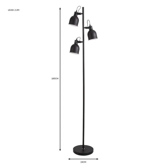 3-Light Floor Lamp with Adjustable Heads - Black