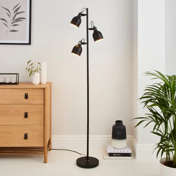 3-Light Floor Lamp with Adjustable Heads - Black image