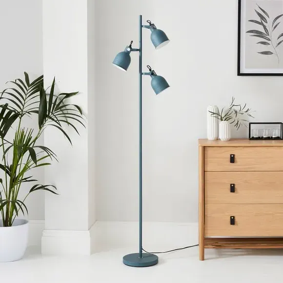 3-Light Floor Lamp with Adjustable Heads - Blue