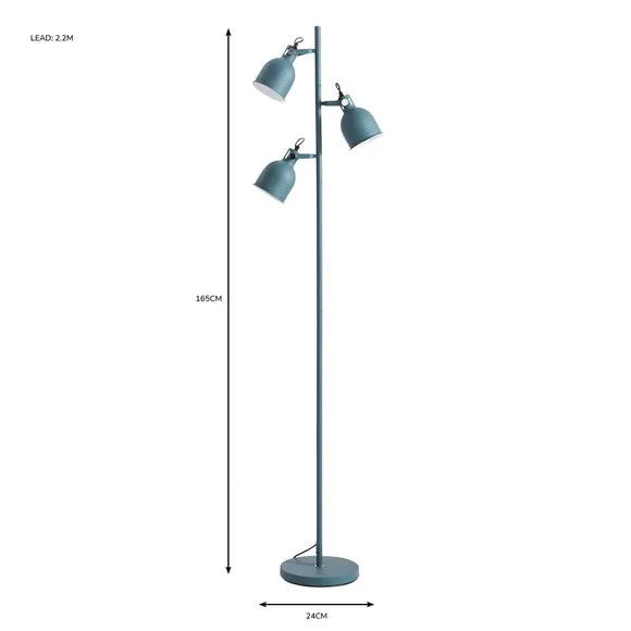 3-Light Floor Lamp with Adjustable Heads - Blue