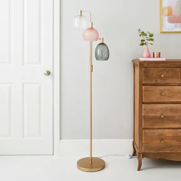 3-Light Floor Lamp with Glass Shades - Gold