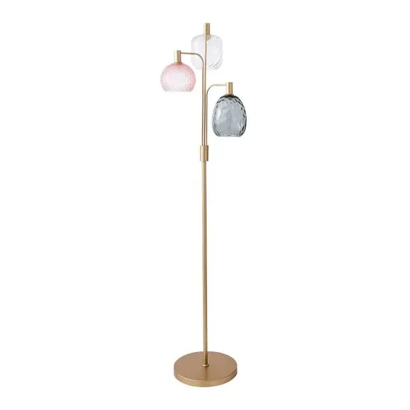 3-Light Floor Lamp with Glass Shades - Gold