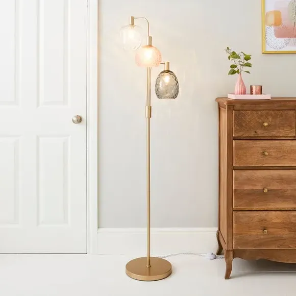3-Light Floor Lamp with Glass Shades - Gold image