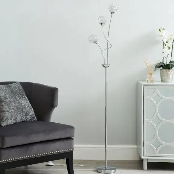 3-Light Floor Lamp with Spherical Shades - Chrome