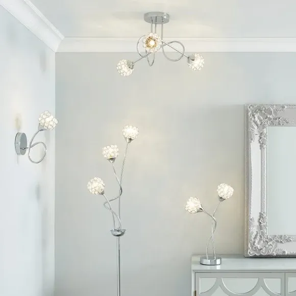 3-Light Floor Lamp with Spherical Shades - Chrome
