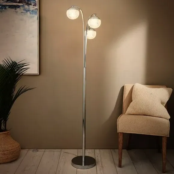 3-Light Floor Lamp with Switch - Chrome, Metal