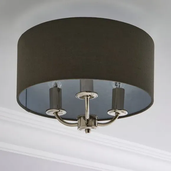 3 Light Flush Ceiling Light - Charcoal, Metal
