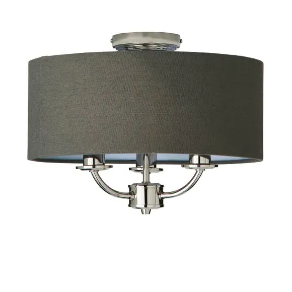 3 Light Flush Ceiling Light - Charcoal, Metal