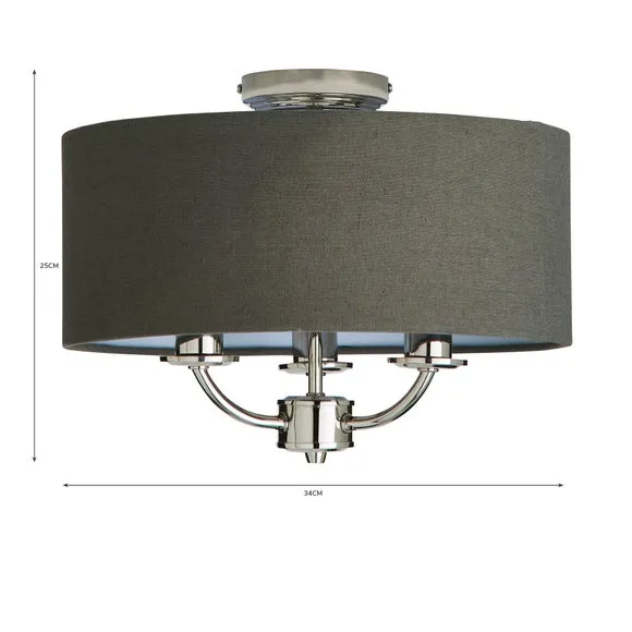 3 Light Flush Ceiling Light - Charcoal, Metal