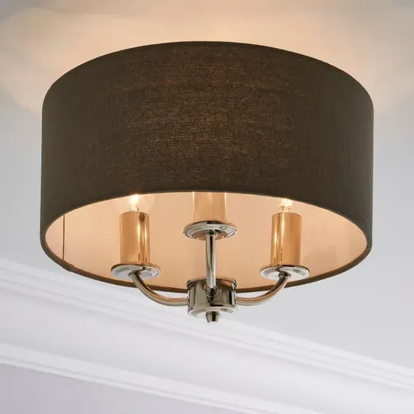 3 Light Flush Ceiling Light - Charcoal, Metal image