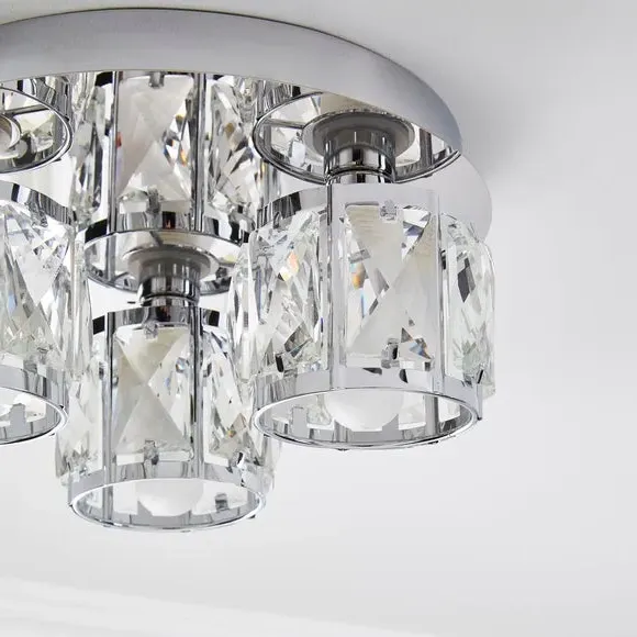 3-Light Flush Ceiling Light - Chrome, Crystal