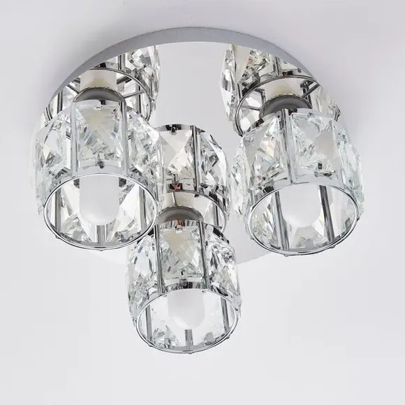 3-Light Flush Ceiling Light - Chrome, Crystal