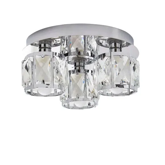 3-Light Flush Ceiling Light - Chrome, Crystal