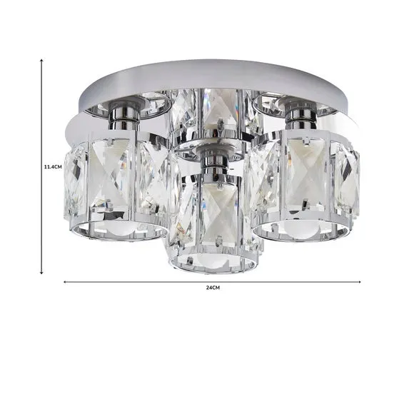 3-Light Flush Ceiling Light - Chrome, Crystal