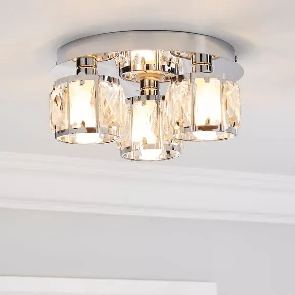 3-Light Flush Ceiling Light - Chrome, Crystal image