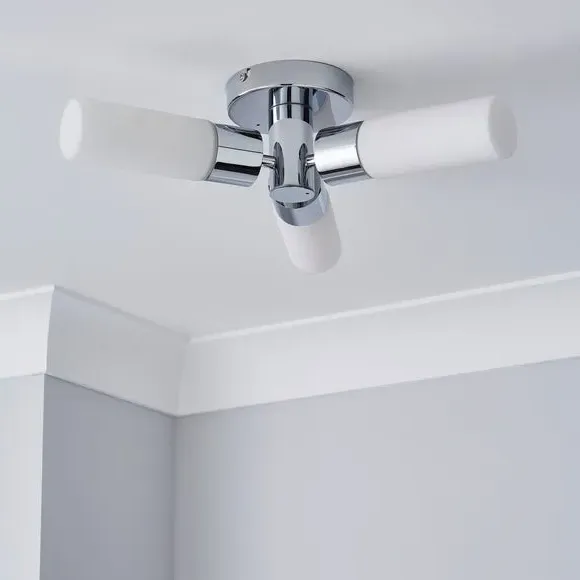 3-Light Flush Ceiling Light - Chrome, Metal