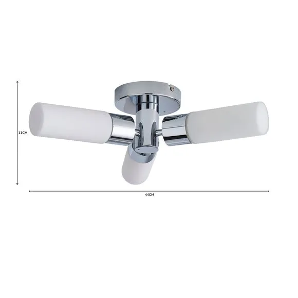 3-Light Flush Ceiling Light - Chrome, Metal