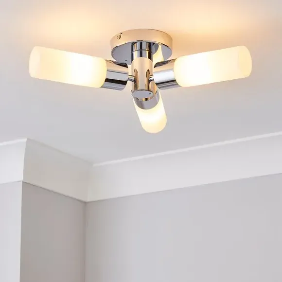 3-Light Flush Ceiling Light - Chrome, Metal image