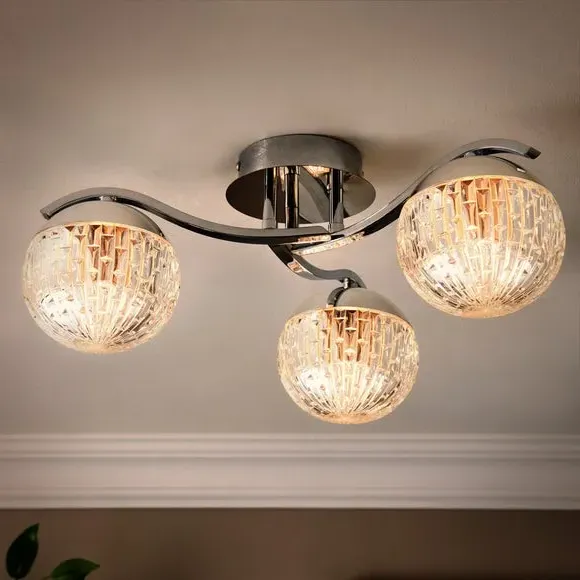 3-Light Flush Ceiling Light - Clear, Chrome