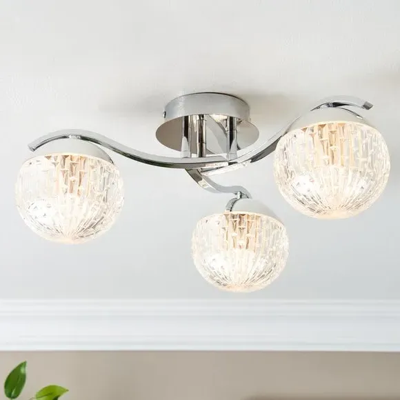 3-Light Flush Ceiling Light - Clear, Chrome image
