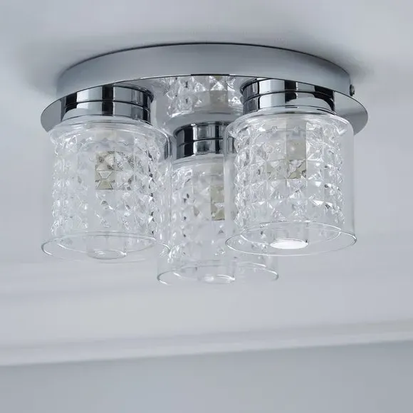 3-Light Flush Ceiling Light - Clear, Glass