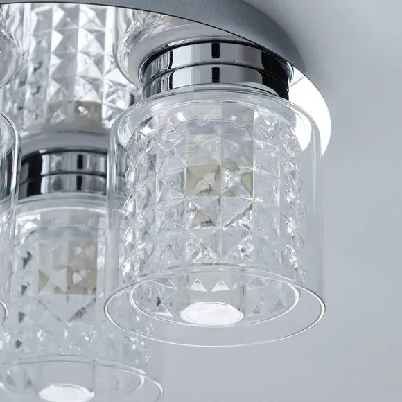 3-Light Flush Ceiling Light - Clear, Glass