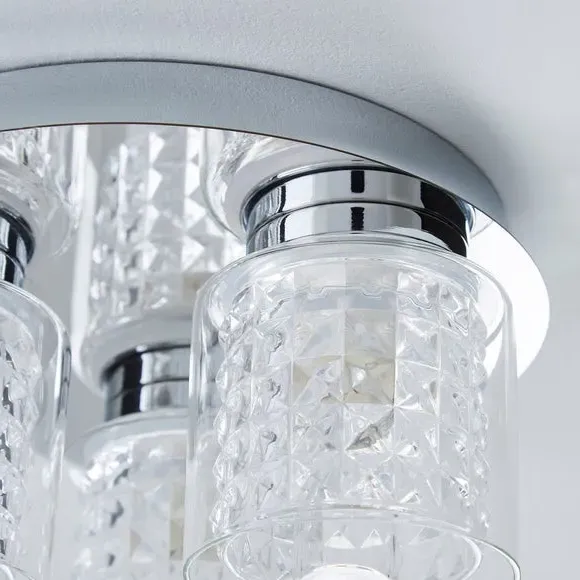 3-Light Flush Ceiling Light - Clear, Glass