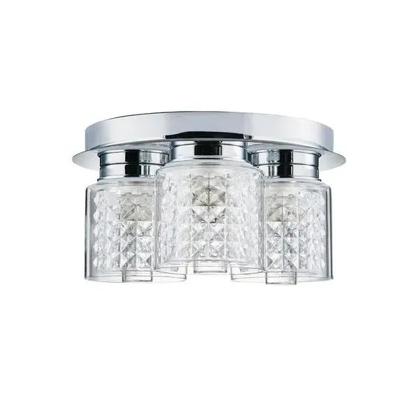 3-Light Flush Ceiling Light - Clear, Glass