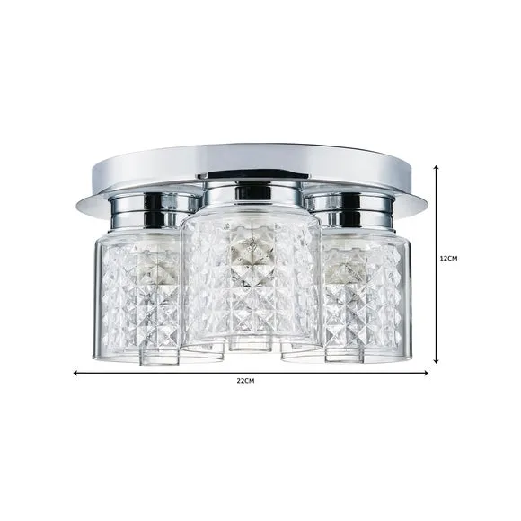 3-Light Flush Ceiling Light - Clear, Glass