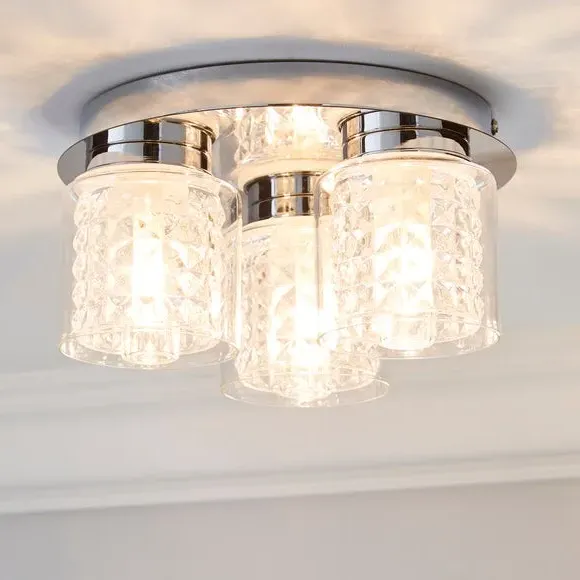 3-Light Flush Ceiling Light - Clear, Glass image