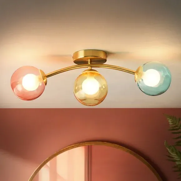 3-Light Flush Ceiling Light - Gold, Metal