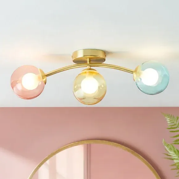 3-Light Flush Ceiling Light - Gold, Metal image