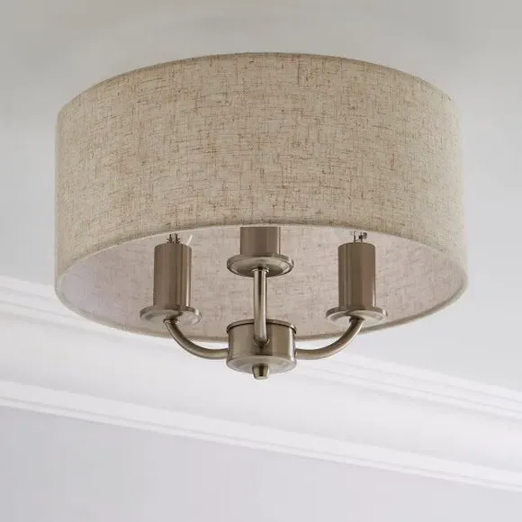 3 Light Flush Ceiling Light - Natural, Metal