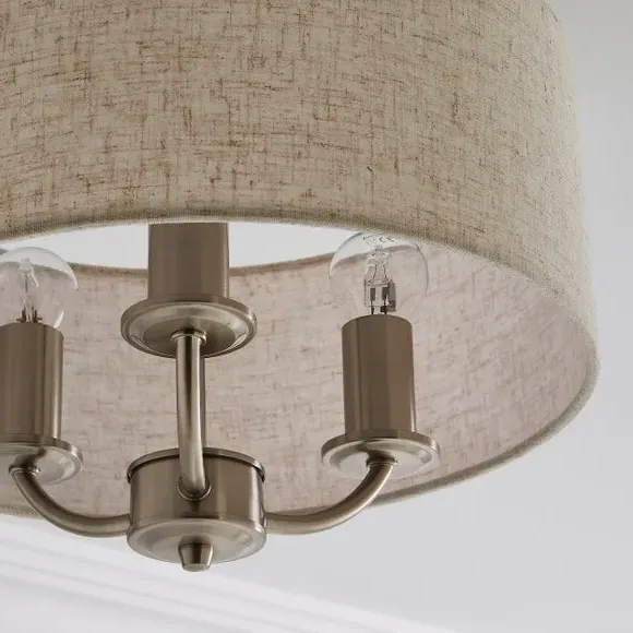 3 Light Flush Ceiling Light - Natural, Metal