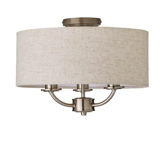 3 Light Flush Ceiling Light - Natural, Metal