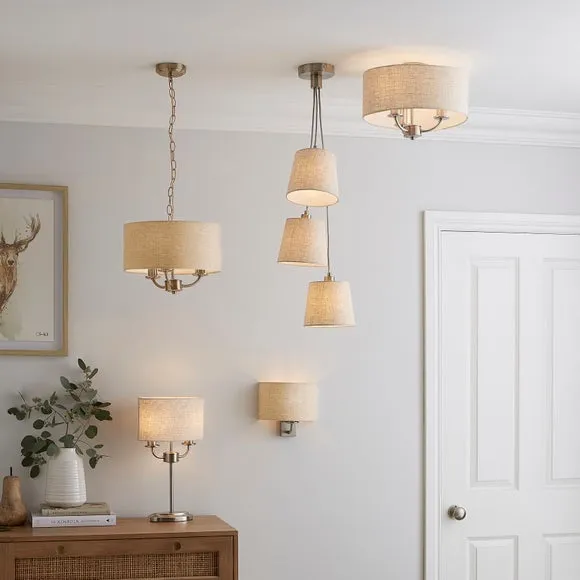 3 Light Flush Ceiling Light - Natural, Metal
