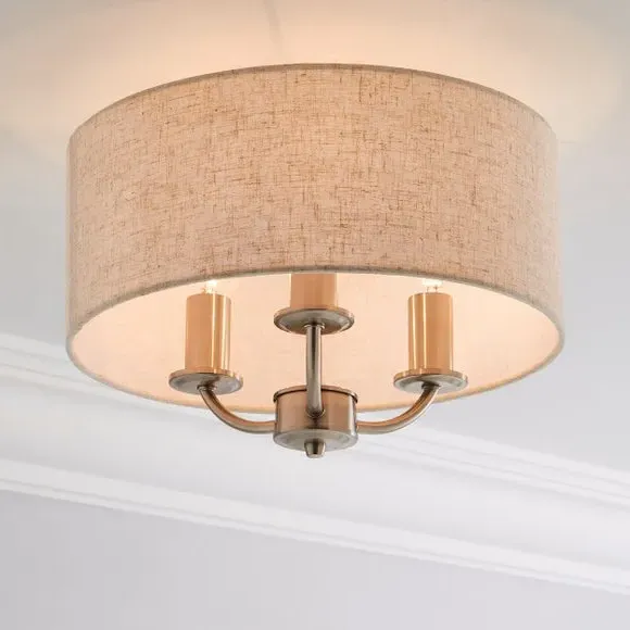 3 Light Flush Ceiling Light - Natural, Metal