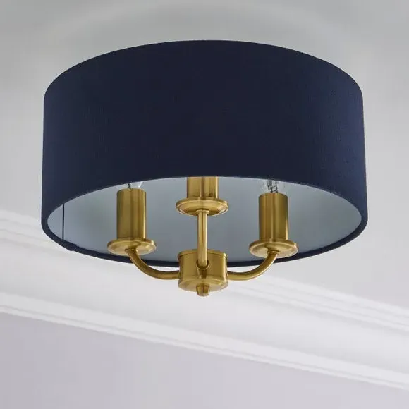 3 Light Flush Ceiling Light - Navy, Metal